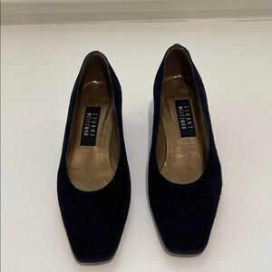 Stuart Weitzman Navy Suede Square-Toe Pumps